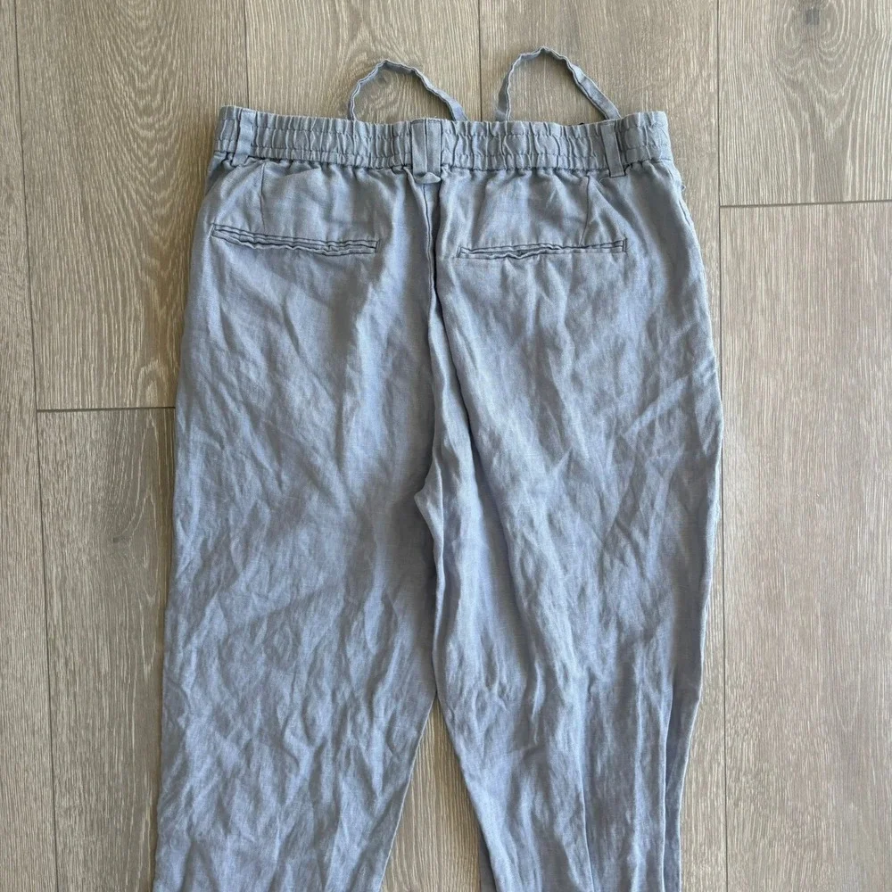 Zara Man 100% Linen Light Blue Drawstring Trousers Pants Size Medium 31